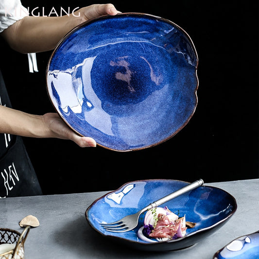 1/2/4 Pcs  Nordic Ceramic Food Dish Plate  Pottery Irregular Dish Salad Platter  Dinnerware